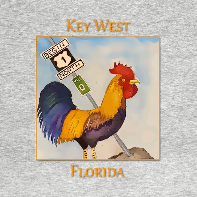 Key West Rooster add Mile Marker 0, Florida by WelshDesigns